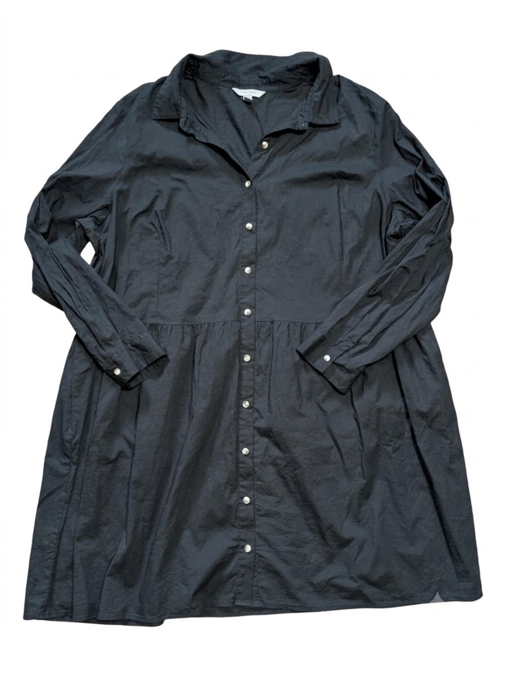 Nine.Eight New York Dress 3X Plus Black Cotton Button Front Lagenlook Minimalist